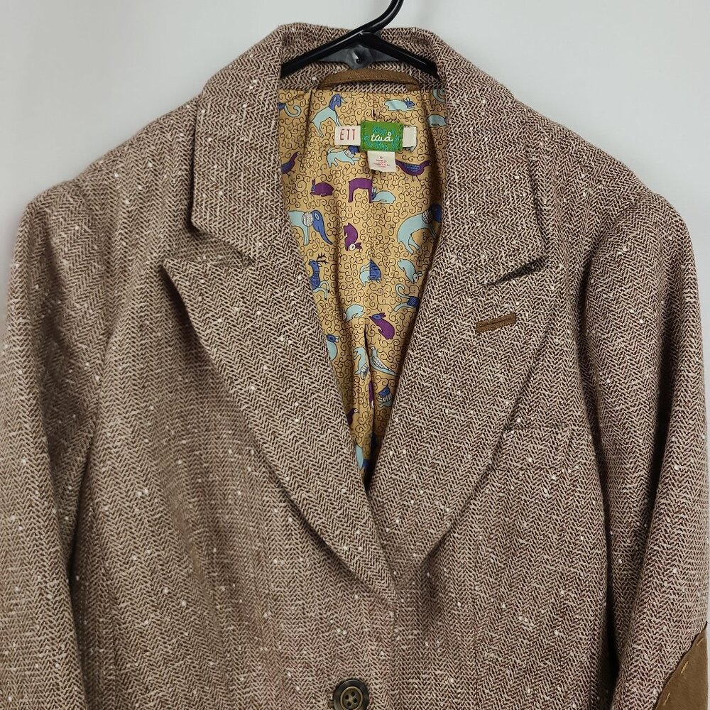 Anthropologie Ett Twa Brown & Ivory Tweed Jacket Size 0 - Picture 2 of 10